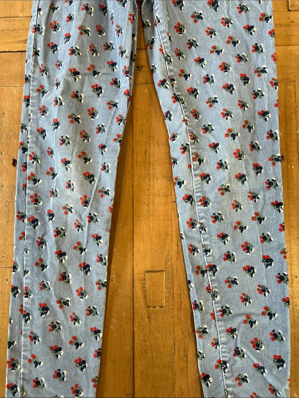 Mini Boden blue floral corduroy pull on pants skinny stretch girls size 10